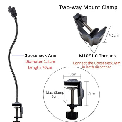 Webcam Stand Phone Holder 27" Adjustable Gooseneck Desktop Camera Desk Guard Clamp Mount for All Cellphones, Logitech Webcam C925e C922 C930e C930 C920 C615, Etc. (1/4" Threaded, Two-way Clamp) - style: Two-way Clamp (Webcam Phone Stand)