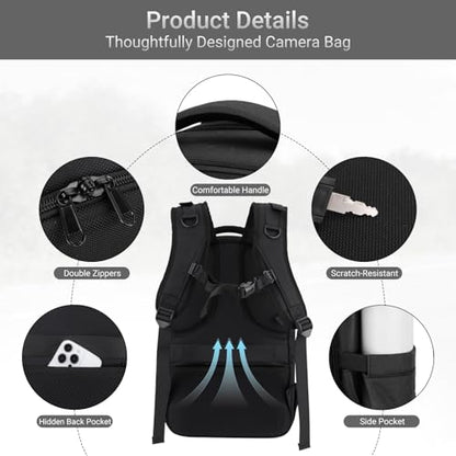 MOSISO Camera Backpack, DSLR/SLR/Mirrorless Photography Backpack, Camera Bag with Tripod Holder&15.6 inch Laptop Compartment&Rain Cover Compatible with Canon/Nikon/Sony/DJI Mavic Drone, Black - color: Black