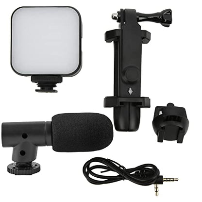 Smartphone Vlogging Kit, Wireless Phone Video Microphone Kit with Fill Light, 360° Rotating Phone Holder and Desktop Tripod for Live Broadcast Vlog Recording