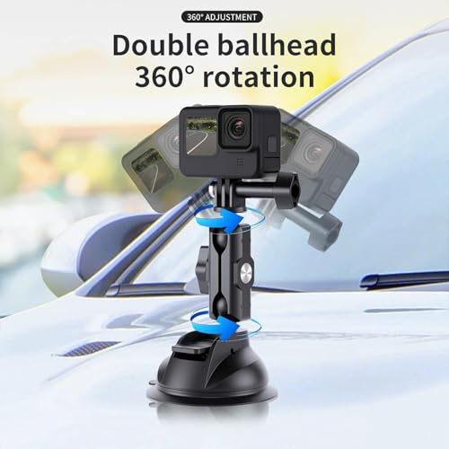 TELESIN Suction Cup Car Mount with Phone Holder, Windshield Window Dashboard Boats Vehicle Attach for DJI Osmo Pocket 4/3 Action 6/5/4 GoPro Mission 1 PRO Hero 13 Insta360 Luna Ultra Xtra Camera Mount - color: Suction Mount+Phone Holder