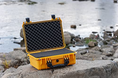 MEIJIA Portable All Weather Waterproof Camera Case With Foam,Fit Use of Drones,Camera,Equipments,Pistols,15.98x12.99x6.85inches - color: Yellow