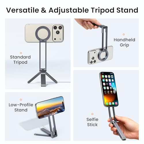 Itramax Magnetic Cell Phone Tripod,Adjustable Phone Holder for Desk,Portable Mini Tripod Phone Mount for Travel,Vlogging,Selfies,Compatible with MagSafe iPhone 17 16 15 14 13 12 & All Smartphones,Grey - color: Gray