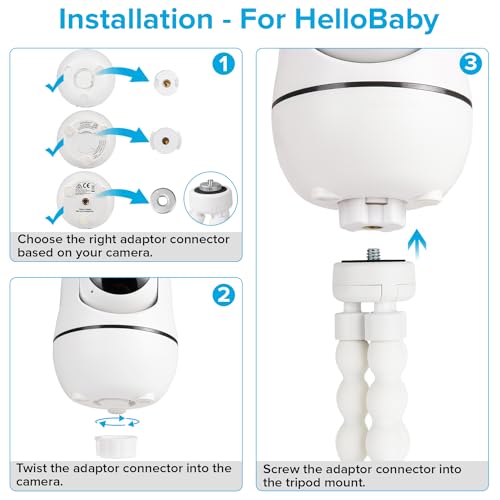 Tripod Baby Monitor Mount for HelloBaby HB65/HB40/HB6550/ HB6560/ HB6240/ HB6148/HB66/HB6339, ANMEATE 549/SM935E, Flexible Baby Camera Mount Attach Your Camera Wherever You Want (Camera NOT Include) - color: White
