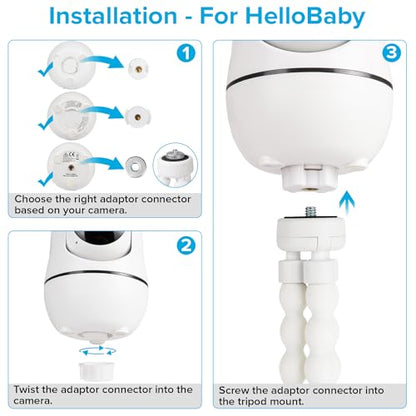 Tripod Baby Monitor Mount for HelloBaby HB65/HB40/HB6550/ HB6560/ HB6240/ HB6148/HB66/HB6339, ANMEATE 549/SM935E, Flexible Baby Camera Mount Attach Your Camera Wherever You Want (Camera NOT Include) - color: White