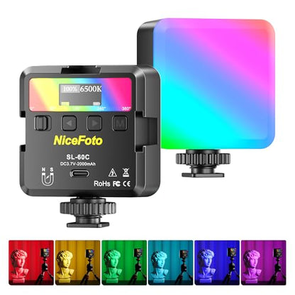 NiceFoto RGB Video Lights, 360° Full Color LED Video Light with 3 Cold Shoe Mounts, 2500K-9000K, CRI 96+, 18 Scene Modes, Magnetic RGB Camera Light for Vlog Filming, TikTok, Live, Photography