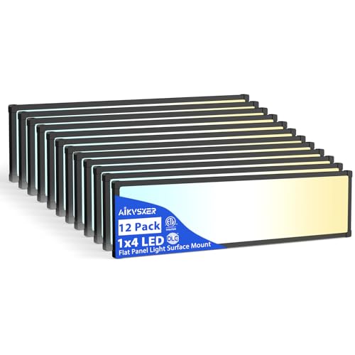 AIKVSXER 12Pack 1x4 LED Flat Panel Light, 6500LM Ultra-Bright, 30-50W Black | 3000K-6500K Adjustable, 0-10V Dimming, AC120-277V, Slim Surface Mount Ceiling Light for Office, Home, Garage - color: Black, size: 1x4ft-12P