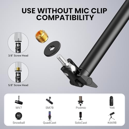 Microphone Boom Arm,Adjustable Mic Stand with 3/8" & 5/8" Adapter, Heavy-Duty Suspension Boom Arm for Streaming, Podcasting,Recording, Compatible with Blue Yeti, HyperX QuadCast, Most Condenser Mics