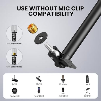 Microphone Boom Arm,Adjustable Mic Stand with 3/8" & 5/8" Adapter, Heavy-Duty Suspension Boom Arm for Streaming, Podcasting,Recording, Compatible with Blue Yeti, HyperX QuadCast, Most Condenser Mics
