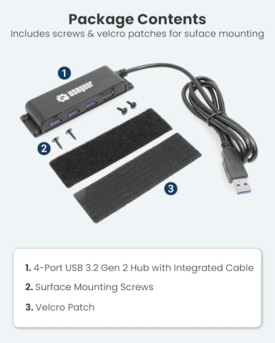 USBGear 4-Port USB 3.2 Gen 2 Hub – 10Gbps USB-A Expansion w/Integrated Cable & Flexible Mounting - style: USB Type A Upstream
