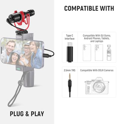 NEEWER Plug & Play Vlog Microphone for Camera, 20-20KHz Mini Supercardioid Mic Compatible with Sony Canon Nikon iPhone Samsung Android Tablet Mac with 3.5mm TRS USB C OTG Shock Mount Windscreen, VM10 - style: VM10
