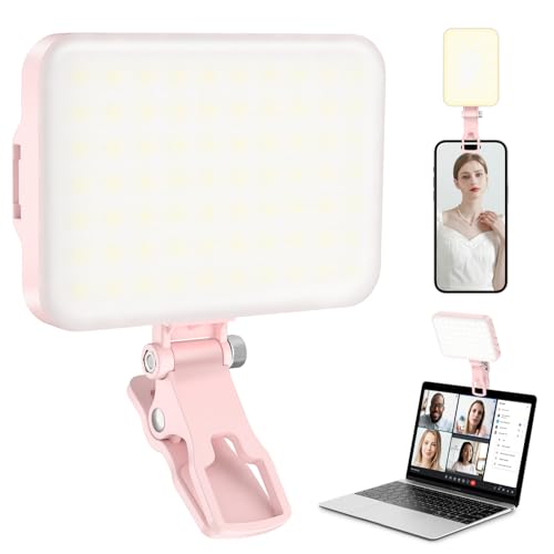 ALTSON 60 LED Portable Selfie Light Video Conference Lighting with Clip & Camera Tripod Adapter Rechargeable 2200mAh CRI 97+, 9 Light Modes for Phone iPhone Webcam Laptop Photo Makeup - color: Pink