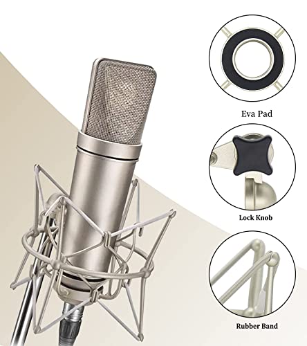 SUUNTOK Microphone Shock Mount Anti-Vibration Mic Holder Spider Recording Mic Shockmount Stand Compatible with Neumann U87 Ai, U89 i and TLM 67 (Champagne) - style: Champagne Compatible with U87 Ai