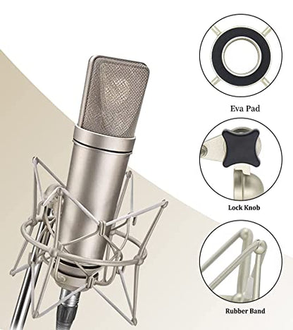 SUUNTOK Microphone Shock Mount Anti-Vibration Mic Holder Spider Recording Mic Shockmount Stand Compatible with Neumann U87 Ai, U89 i and TLM 67 (Champagne) - style: Champagne Compatible with U87 Ai