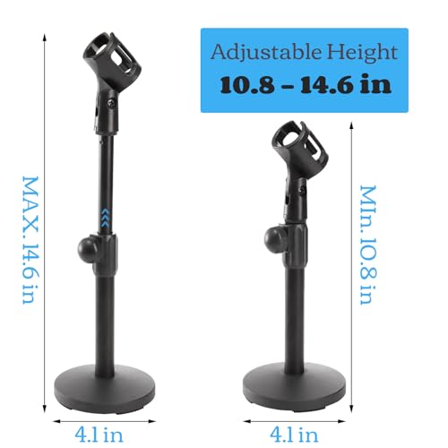 YOUEON 2 Pcs Microphone Stand Desktop, Adjustable Table Mic Stand with Mic Clip and 5/8" Male to 3/8" Female Screw Adapter, Heavy Base, Compatible with Most Mics - size: style 1