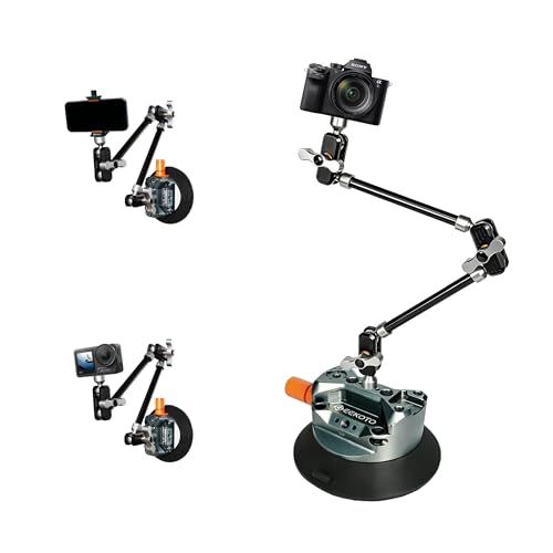 GEEKOTO 4.5” Suction Cup Mount with 22" Magic Arm,Camera Suction Cup Mount on Car Windshield/Dash/Window for iPhone/Action Camera/Content Creation/Live Streaming/Vlog - style: Suction Cup&Phone Clip