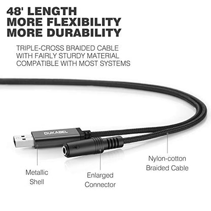 DUKABEL USB to 3.5mm Jack Audio Adapter, USB to Aux Cable with TRRS 4-Pole Mic-Supported Headphone AUX Adapter Built-in External Sound Card for PS4 PC PS5 and More [19 Inch] - size: 19 inch / 50cm