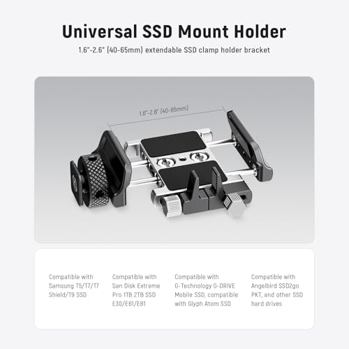 NEEWER Universal SSD Holder Mount Bracket with Cold Shoe/Cable Clamp, 1.6"-2.6" for T5 T7 T9 SSD, Compatible with SmallRig Cage for BMPCC 4K 6K, 15 Pro/15 Pro Max Phone Cage, UA059 - style: UA059