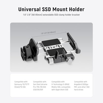 NEEWER Universal SSD Holder Mount Bracket with Cold Shoe/Cable Clamp, 1.6"-2.6" for T5 T7 T9 SSD, Compatible with SmallRig Cage for BMPCC 4K 6K, 15 Pro/15 Pro Max Phone Cage, UA059 - style: UA059