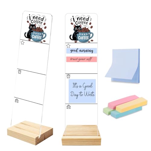 Sticky Notes Monitor Memo Board Acrylic Holder with Removable Wooden Base, I Need Coffee Logo Desk Set with 200 Sheets Two Sizes Sticky Notes, Office Desk Accessories Organizer - color: Coffee2