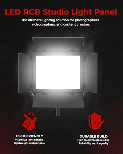 REFLEX CAMERA RGB LED Video Light Panel 3200K–5600K Bi-Color Dimmable with App & Remote Control – Studio Light for Photography, YouTube, Filmmaking, Adjustable Hue Saturation Barn Doors