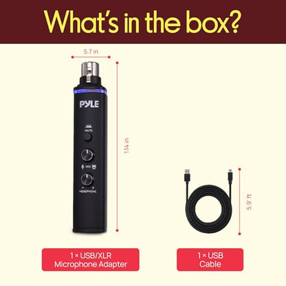 Pyle Microphone XLR-to-USB Signal Adapter - Universal Plug and Play XLR Mic to PC Adaptor for Digital Recording w/ Mix Audio Control, +48V Phantom Power, Headphone Volume, USB Cable - PDUSBPP10