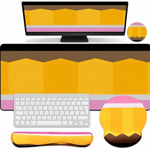 Kingdder Pencil Teacher Desk Mat Mouse Pad Set Include Large Desk Mat Pad with Wrist Rest Mouse Support, Keyboard Wrist Rest Coaster Back to School Classroom Teacher Appreciation Gift - style: Pencil