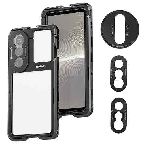 NEEWER Xperia 1 V Cage, Quick Release Video Rig Case Phone Stabilizer Holder for Recording Filming, 67mm Filter Adapter, 17mm Lens Backplate, T Mount Lens Backplate Compatible with Moment Sony, PA087 - style: Xperia 1 V Cage