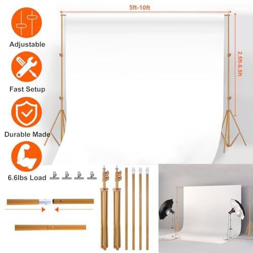 6.5 x 10ft Adjustable Backdrop Stand Kit,Heavy-Duty Photography Background Support System with Clamps & Carry Bag,Photo Video Studio Backdrop Stand for Parties,Weddings,Green Screen & Banner Display - color: Gold