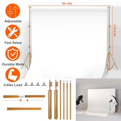 6.5 x 10ft Adjustable Backdrop Stand Kit,Heavy-Duty Photography Background Support System with Clamps & Carry Bag,Photo Video Studio Backdrop Stand for Parties,Weddings,Green Screen & Banner Display - color: Gold
