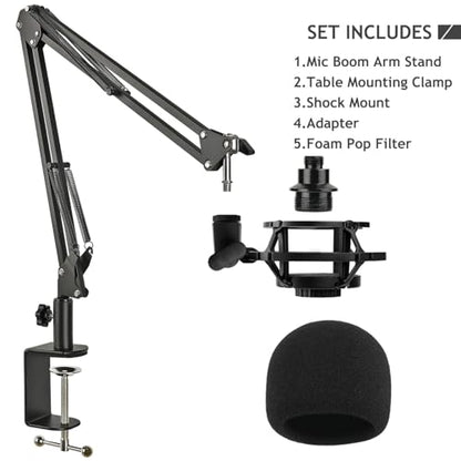 Razer Seiren Mini Boom Arm Mic Stand with Pop Filter, Shock Mount, Upgraded Heavy Duty Clamp, Adjustable Suspension Scissor Boom Arm Stand for Razer Seiren Mini USB Streaming Microphone Frgyee
