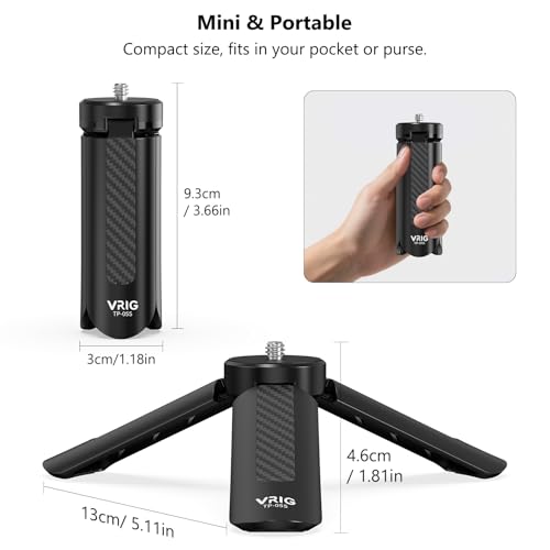 VRIG TP05S Mini Tripod for DJI OSMO Pocket4 & Pocket3,Portable Pocket Stand Desk Small Handheld Selfie Stick with 1/4" Screw Vlog for Insta360 Luna Ultra,Insta360 X5/X4/X3 /DJl Osmo Action 6/5Pro/4/3