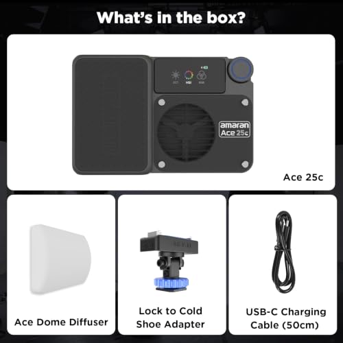 Amaran Ace 25c Pocket RGBWW LED Light, Boost Mode Up to 32W, Full-Color Mini Video Light (2,300-10,000K), 1,171 Lux@1m at 5,600K, 4500mAh Battery with PD Fast Charging for Mobile Creators (Charcoal) - color: Charcoal