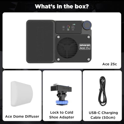 Amaran Ace 25c Pocket RGBWW LED Light, Boost Mode Up to 32W, Full-Color Mini Video Light (2,300-10,000K), 1,171 Lux@1m at 5,600K, 4500mAh Battery with PD Fast Charging for Mobile Creators (Charcoal) - color: Charcoal