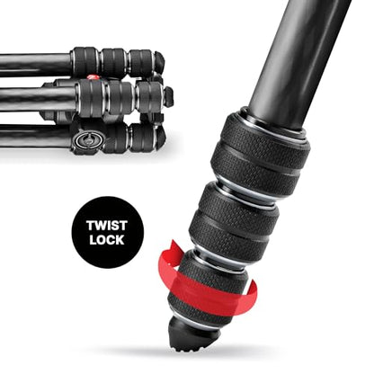 Manfrotto Befree Advanced Twist Camera Tripod Kit, Travel Tripod Kit with Fluid Head and Twist Closure, Portable and Compact, Carbon Camera Tripod for DSLR, Reflex, Mirrorless, Camera Accessories - style: Twist Lock - Carbon Black