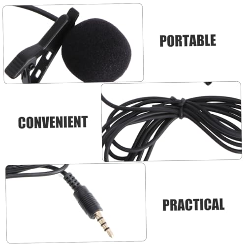 Toyvian Mini Clip Lavalier Condenser Microphone for Smartphones Laptops and Cameras Portable Hand Mic for Video Recording and Meetings Includes Rotary Clip Black