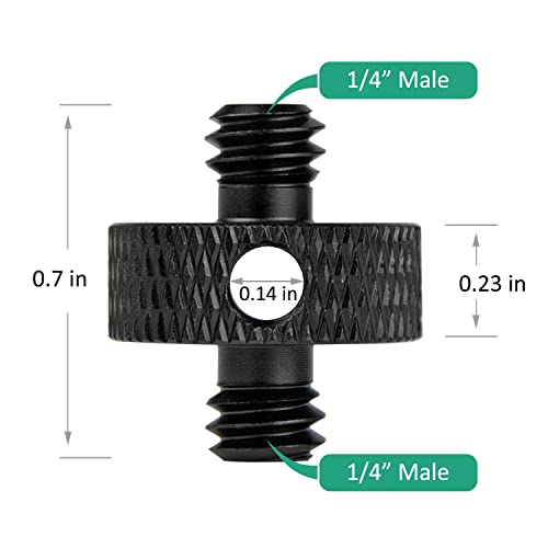 1/4 Male to 1/4 Male Camera Thread Screw Adapter with Hole Threaded for Cage, Tripod, Mic, Light Stand, DSLR Shoulder Mount, 6 Pcs (Black) - color: 1/4-1/4 Male Hole