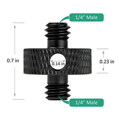 1/4 Male to 1/4 Male Tripod Screw Adapter with Hole 1/4 Screw Camera Mount for Camera Tripod Mic Stand Mic Mount Light Stand DSLR Camera Cage 4 Pcs (Black)