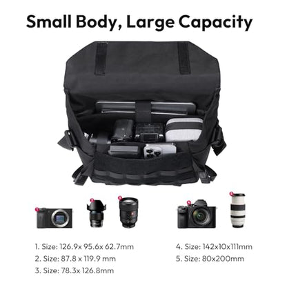 ULANZI BC08 Sling Camera Case with Tripod Holder, Small Compact Camera Tactical Shoulder Bags for DSLR/SLR/Mirrorless Cameras, Water-Resistant Crossbody Bag Women Men, Black - size: 9L