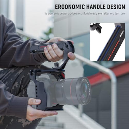 NEEWER BASIC Lightweight Camera Top Handle with 3/8" Locating Pin for ARRI, High Strength Cage Plastic Handle Grip w/ 1/4" 3/8" Screw Holes & Cold Shoe Mounts for Video Light Mic, Max Load 22lb, CA142 - style: CA142