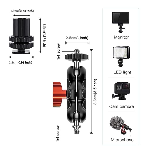 Mini Magic Arm Multi-Function Double Ball Head with Cold Shoe Mount and 1/4"-20 Screw for Monitor, LED Light, Microphone, Max Load up to 2kg/4.4lb