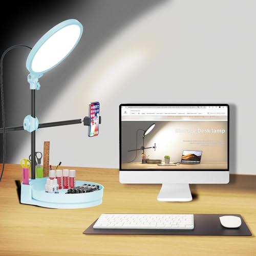 Selfie Light Kit for Desk and Laptop,55W Dimmable Full Screen Ring Light,with Rotating Storage Box,Pen Holder Stand,Phone Holder and Controller (Ice Blue, 10.5) - color: Ice Blue