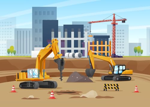 10x8ft Fabric Construction Theme Backdrop for Photography Excavators Material Equipment Construction Site Background for Boy Birthday Party Banner Decoration Photo Studio Props - size: 10x8FT
