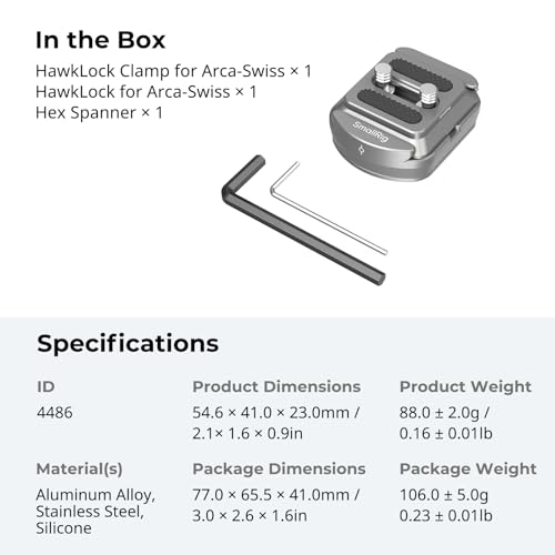 SmallRig HawkLock H38 Quick Release Mount Plate for Arca-Swiss, QR-Slide Camera Mount Plate for Arca with Two 1/4"-20 Screw, Silicone Pad and 1/4"-20 Threaded Hole for Manfrotto Plate or Tripod - 4486