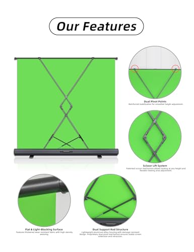 78.7 x 82.7in Large Collapsible Green Screen Backdrop,Portable Retractable Photo Background Chroma Key Panel with Stand Photography Backdrops for Video Conference,Photographic Studio,TikTok