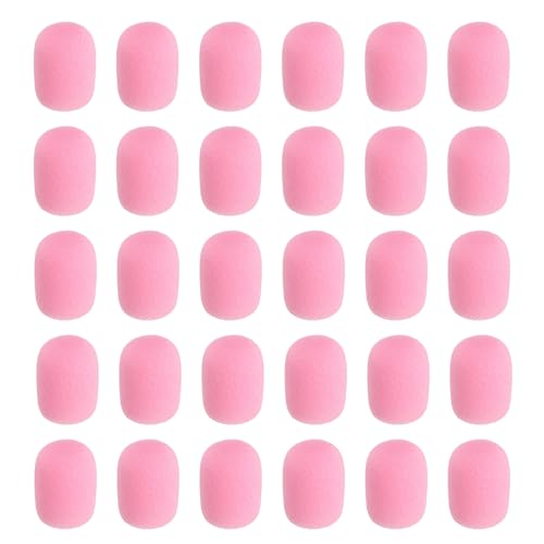 MECCANIXITY 30 Pcs Mini Foam Microphone Windscreen, 22x30mm High Density Pink Mic Cover Noise Reduction Foam Covers for Streaming Stage Conference Use - color: Pink, size: 22x30mm