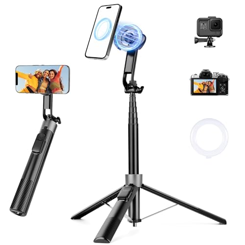 Magnetic Tripod for iPhone, 69" Phone Tripod Selfie Stick with Stake, Remote & 2 in 1 Phone Holder, Extendable Cell Phone Stand for Golf Recording Travel, Compatible with iPhone and Android Cellphone - color: Black, size: 69 inch