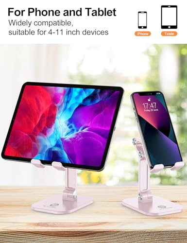 OCYCLONE Phone Stand, Adjustable Height and Angle Foldable Cell Phone Stand Holder for Desk, Taller iPhone Stand Compatible with 4.7"-13" Smartphones iPad Tablet, Pink - color: Pink