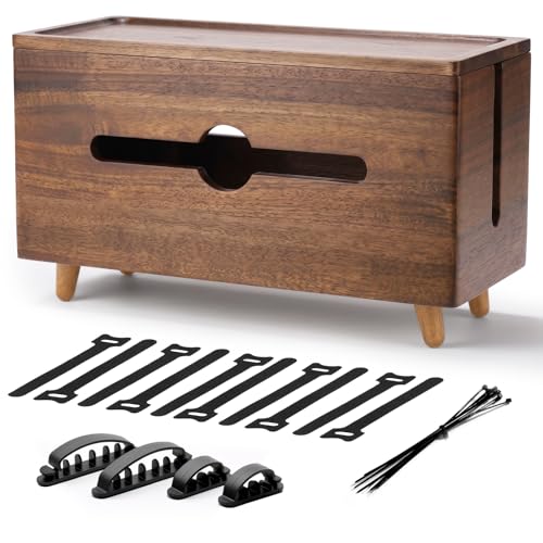 Extra Large Cable Management Box，Wood Cable Organizer Box,Power Strip Box & Organizer for Power Strip, TV Wires & Desk Cable Storage,Hide Desk Cord and Floor Cables