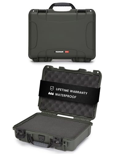 NANUK 910 Hard Case with Customizable Cubed Foam, IP67 Waterproof, Dustproof and Impact Resistant, 14.3” x 11.1” x 4.7”, Rugged Construction for Ultimate Protection, Made in Canada - Olive - color: Olive, style: Cubed Foam