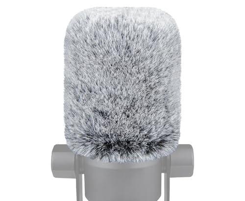 SOULWIT Microphone Furry Windscreen for RØDE (Rode) PodMic Cardioid Dynamic Broadcast, Wind Muff Pop Filter Mic Cover - Gray